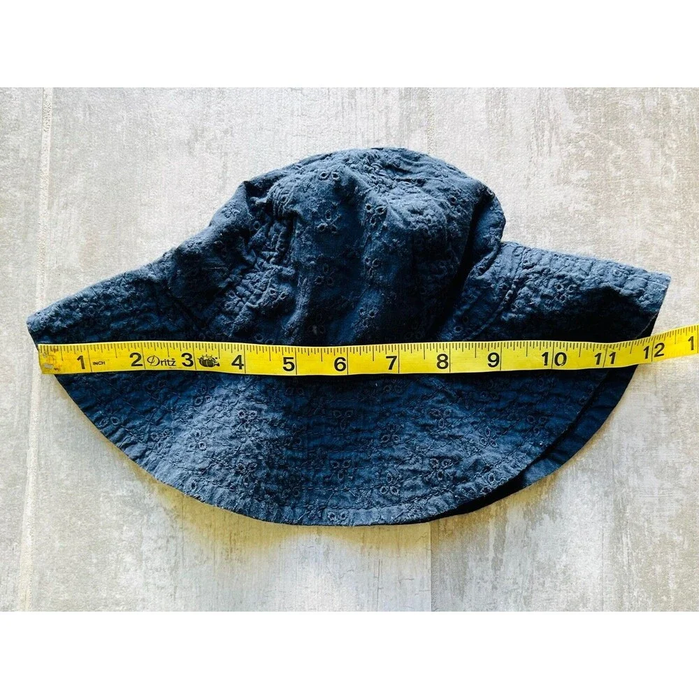 Baby Gap Girls Navy Blue Eyelet Floral Cotton Bucket Sun Hat Beach Summer S / M